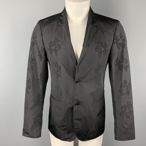 CALVIN KLEIN COLLECTION Size 36 Black on Black Floral Notch Lapel Sport Coat - Picture 1 of 1